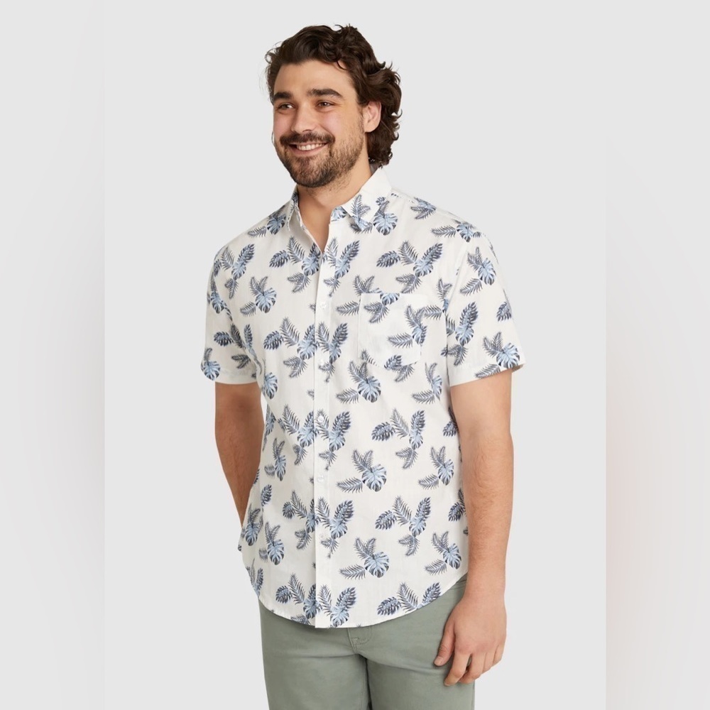 Johnny Bigg WHITE ROWAN LEAF PRINT SHIRT 2XL NEW